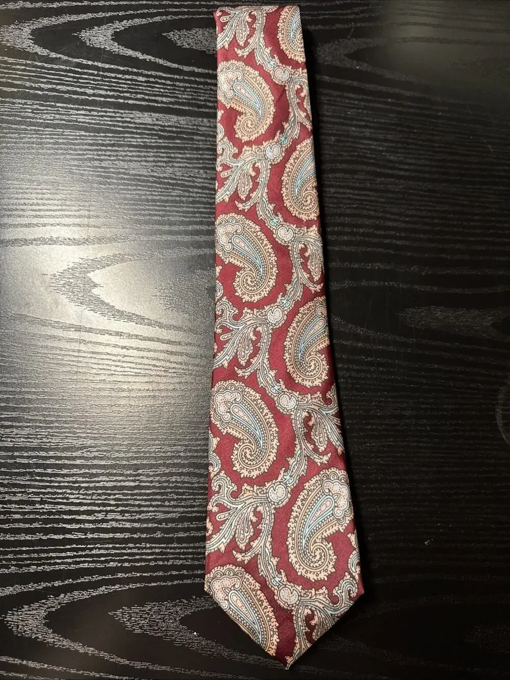 CUSTOM MADE IN ITALY 100% SILK TIE MAROON, TEAL, AND GOLD